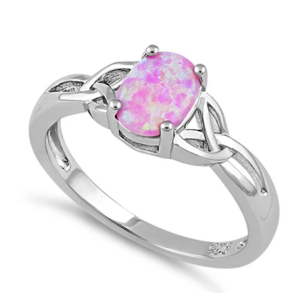 New Sterling Silver Center Stone Charmed Pink Lab Opal Ring New